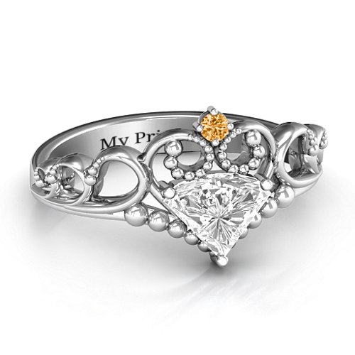 Dreams Do Come True Tiara Ring – Sterling Silver with White Premium Zirconia and Citrine