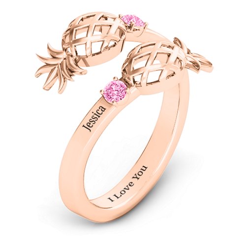 Pineapple Passion Wraparound Ring – 10K Rose Gold with Pink Tourmaline