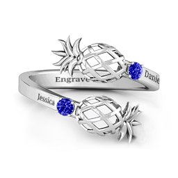 Pineapple Passion Wraparound Ring in 925 Sterling Silver with Blue Sapphire