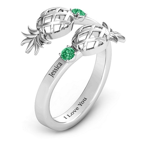 Pineapple Passion Wraparound Ring – Sterling Silver with Emerald