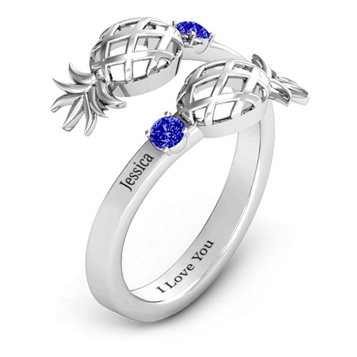 Pineapple Passion Wraparound Ring – Sterling Silver with Blue Sapphire