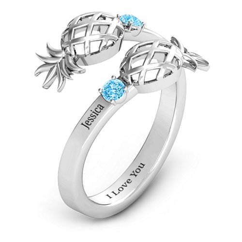 Pineapple Passion Wraparound Ring – Sterling Silver with Blue Topaz
