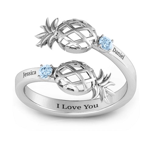 Pineapple Passion Wraparound Ring – Sterling Silver with Aquamarine