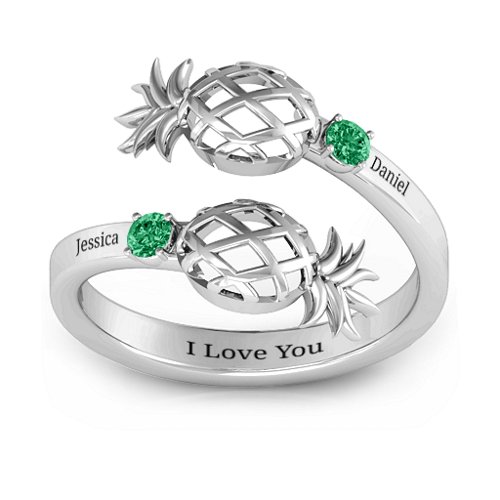 Pineapple Passion Wraparound Ring – Sterling Silver with Emerald
