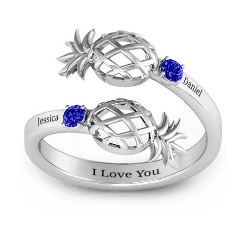 Pineapple Passion Wraparound Ring – Sterling Silver with Blue Sapphire