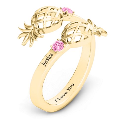 Pineapple Passion Wraparound Ring – 10K Yellow Gold with Pink Tourmaline