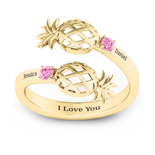 Pineapple Passion Wraparound Ring – 10K Yellow Gold with Pink Tourmaline