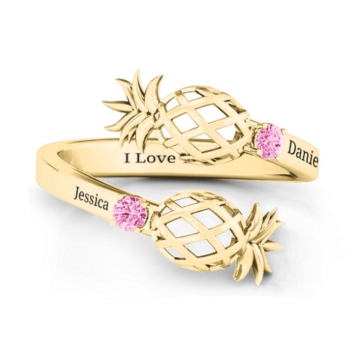 Pineapple Passion Wraparound Ring – 10K Yellow Gold with Pink Tourmaline