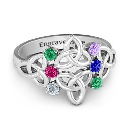 Celtic Charm Ring in 925 Sterling Silver with Emerald, Ruby, Cubic Zirconia, Amethyst, and Blue Sapphire