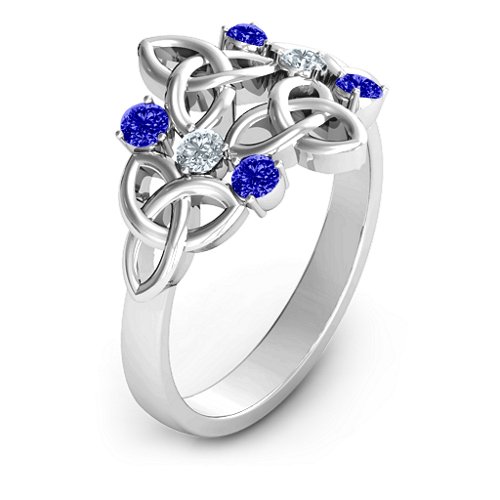 Celtic Charm Ring – Sterling Silver with Blue Sapphire and Cubic Zirconia