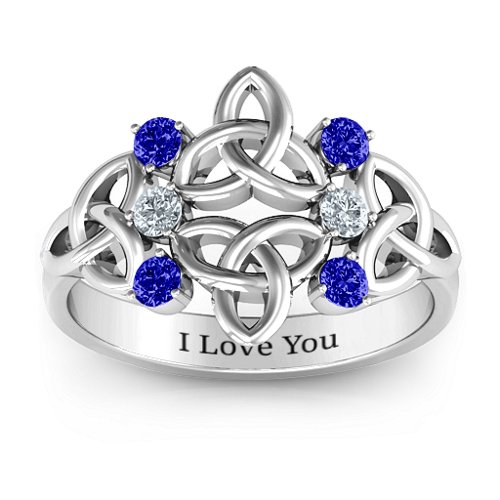 Celtic Charm Ring – Sterling Silver with Blue Sapphire and Cubic Zirconia