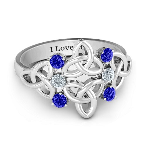 Celtic Charm Ring – Sterling Silver with Blue Sapphire and Cubic Zirconia