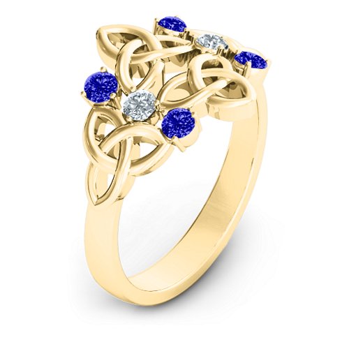 Celtic Charm Ring – 10K Yellow Gold with Blue Sapphire and Cubic Zirconia