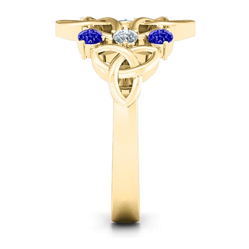 Celtic Charm Ring – 10K Yellow Gold with Blue Sapphire and Cubic Zirconia