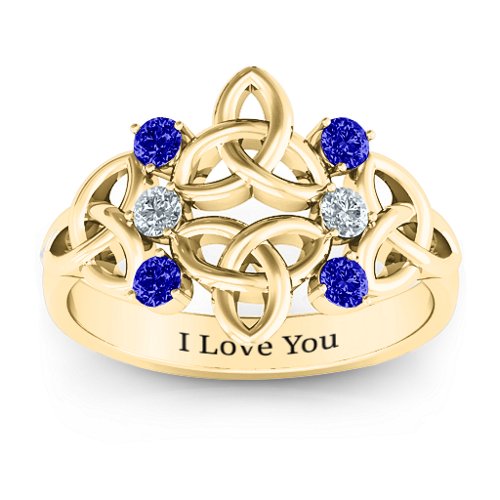 Celtic Charm Ring – 10K Yellow Gold with Blue Sapphire and Cubic Zirconia