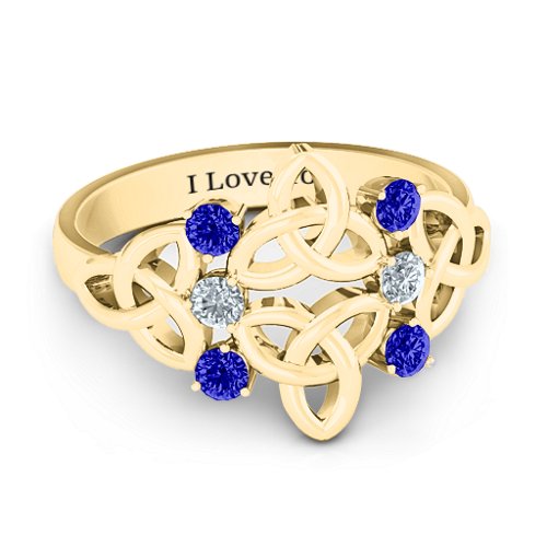 Celtic Charm Ring – 10K Yellow Gold with Blue Sapphire and Cubic Zirconia
