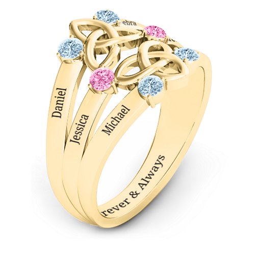 Celtic Celebration Ring – 10K Yellow Gold with Aquamarine and Pink Tourmaline