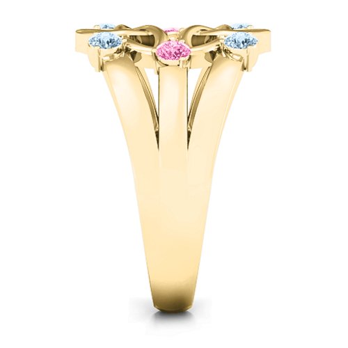 Celtic Celebration Ring – 10K Yellow Gold with Aquamarine and Pink Tourmaline