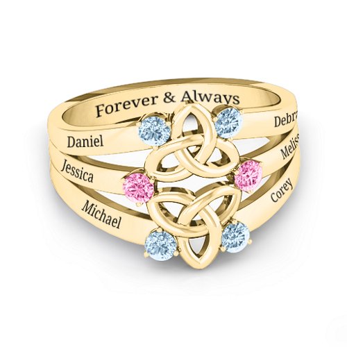 Celtic Celebration Ring – 10K Yellow Gold with Aquamarine and Pink Tourmaline