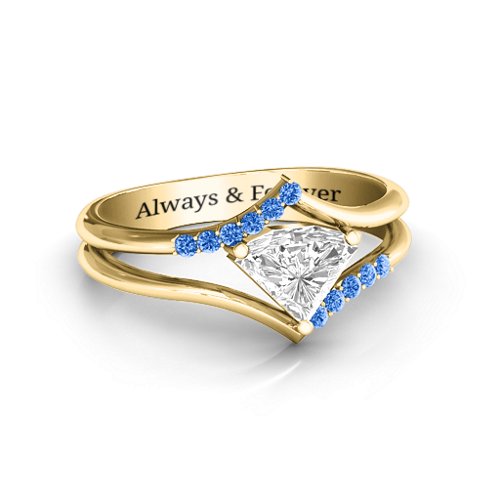 Vision Of Love Ring – 10K Yellow Gold with White Premium Zirconia and Fancy Blue Premium Zirconia