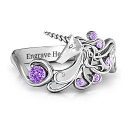 Rainbow Unicorn Ring in 925 Sterling Silver with Amethyst and Amethyst Premium Zirconia