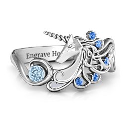 Rainbow Unicorn Ring in 925 Sterling Silver with Aquamarine and Fancy Blue Premium Zirconia