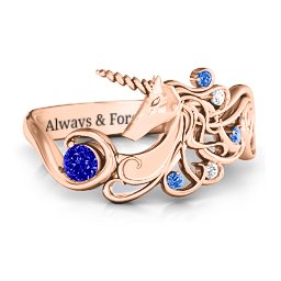 Rainbow Unicorn Ring in 10K Solid Rose Gold with Blue Sapphire, Fancy Blue Premium Zirconia, and White Premium Zirconia