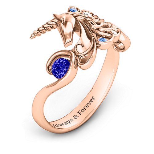 Rainbow Unicorn Ring – 10K Rose Gold with Blue Sapphire, Fancy Blue Premium Zirconia, and White Premium Zirconia