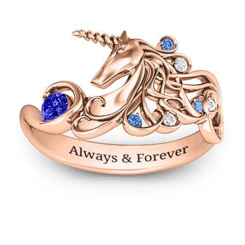 Rainbow Unicorn Ring – 10K Rose Gold with Blue Sapphire, Fancy Blue Premium Zirconia, and White Premium Zirconia