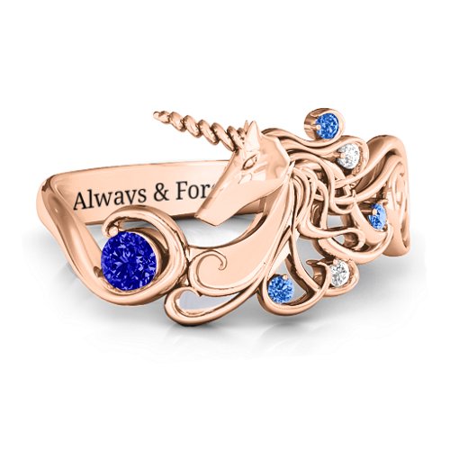 Rainbow Unicorn Ring – 10K Rose Gold with Blue Sapphire, Fancy Blue Premium Zirconia, and White Premium Zirconia