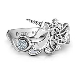 Rainbow Unicorn Ring in 925 Sterling Silver with Cubic Zirconia and White Premium Zirconia