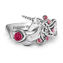 Rainbow Unicorn Ring in 925 Sterling Silver with Ruby and Red Premium Zirconia