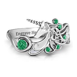 Rainbow Unicorn Ring in 925 Sterling Silver with Emerald and Green Premium Zirconia
