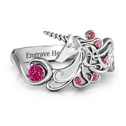 Rainbow Unicorn Ring in 925 Sterling Silver with Ruby and Red Premium Zirconia