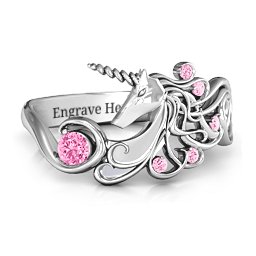 Rainbow Unicorn Ring in 925 Sterling Silver with Pink Tourmaline and Fancy Pink Premium Zirconia