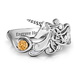 Rainbow Unicorn Ring in 925 Sterling Silver with Citrine and White Premium Zirconia