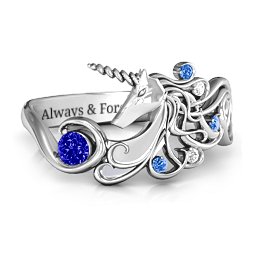 Rainbow Unicorn Ring in 925 Sterling Silver with Blue Sapphire, Fancy Blue Premium Zirconia, and White Premium Zirconia