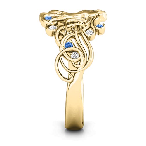 Rainbow Unicorn Ring – 10K Yellow Gold with Blue Sapphire, Fancy Blue Premium Zirconia, and White Premium Zirconia