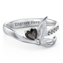 Mystical Mermaid Ring in 925 Sterling Silver with Smokey Quartz and Black Premium Zirconia