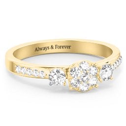 Trinity Cluster Ring with Birthstones and Accents in 18K Gold Plated Silver with White Premium Zirconia and Cubic Zirconia