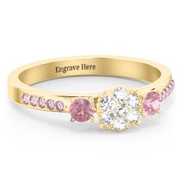 Trinity Cluster Ring with Birthstones and Accents in 18K Gold Plated Silver with White Premium Zirconia, Pink Tourmaline, and Fancy Pink Premium Zirconia