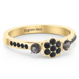 Trinity Cluster Ring with Birthstones and Accents in 18K Gold Plated Silver with Black Premium Zirconia and Smokey Quartz