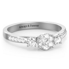 Trinity Cluster Ring with Birthstones and Accents – 10K Rose Gold with White Premium Zirconia and Cubic Zirconia