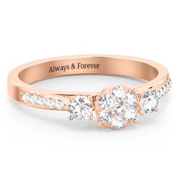 Trinity Cluster Ring with Birthstones and Accents in 10K Solid Rose Gold with White Premium Zirconia and Cubic Zirconia
