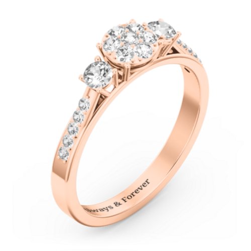 Trinity Cluster Ring with Birthstones and Accents – 10K Rose Gold with White Premium Zirconia and Cubic Zirconia