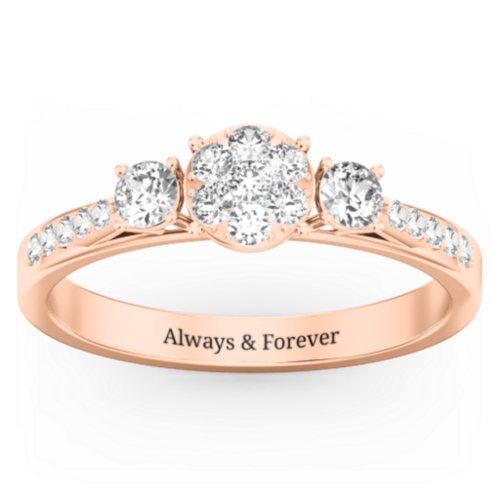 Trinity Cluster Ring with Birthstones and Accents – 10K Rose Gold with White Premium Zirconia and Cubic Zirconia