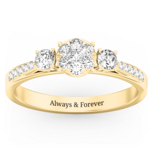 Trinity Cluster Ring with Birthstones and Accents – 10K Yellow Gold with White Premium Zirconia and Cubic Zirconia