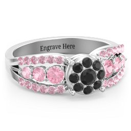 Andromeda Round Cluster Ring in 925 Sterling Silver with Black Premium Zirconia, Pink Tourmaline, and Fancy Pink Premium Zirconia