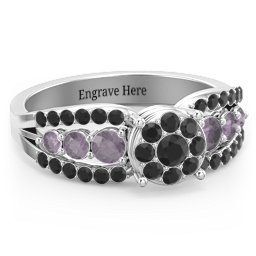 Andromeda Round Cluster Ring in 925 Sterling Silver with Black Premium Zirconia and Alexandrite