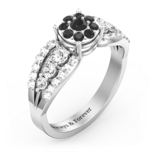 Andromeda Round Cluster Ring – Sterling Silver with Black Premium Zirconia, Cubic Zirconia, and White Premium Zirconia